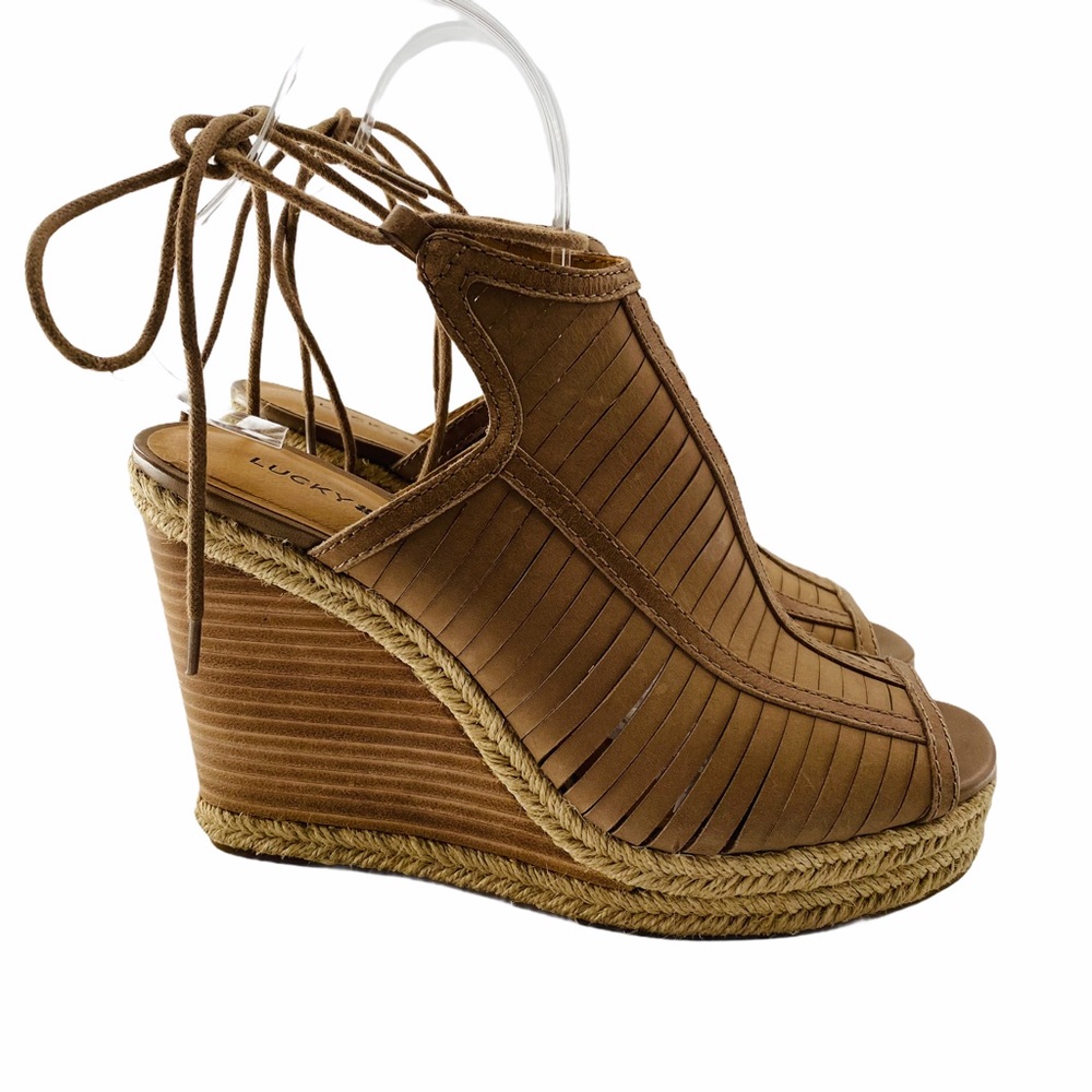 Lucky Brand Laceey Leather Wedge Peep Toe Sandal - Picture 3 of 15